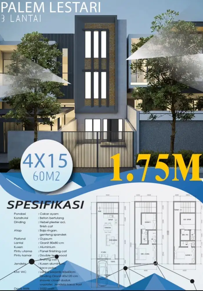 DIJUAL RUMAH MINIMALIS 3 LANTAI DI TAMAN PALEM LESTARI