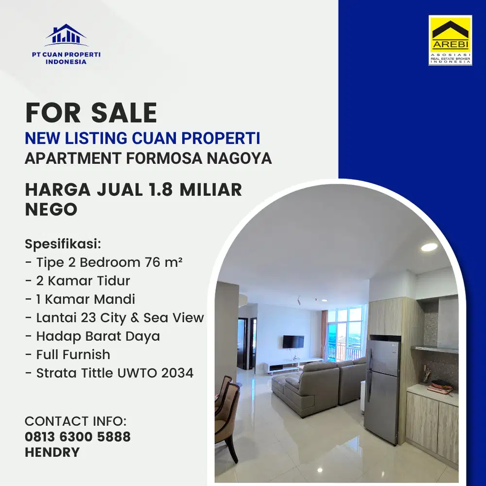Dijual Cepat 2 Bedroom Apartment Formosa Residence Nagoya