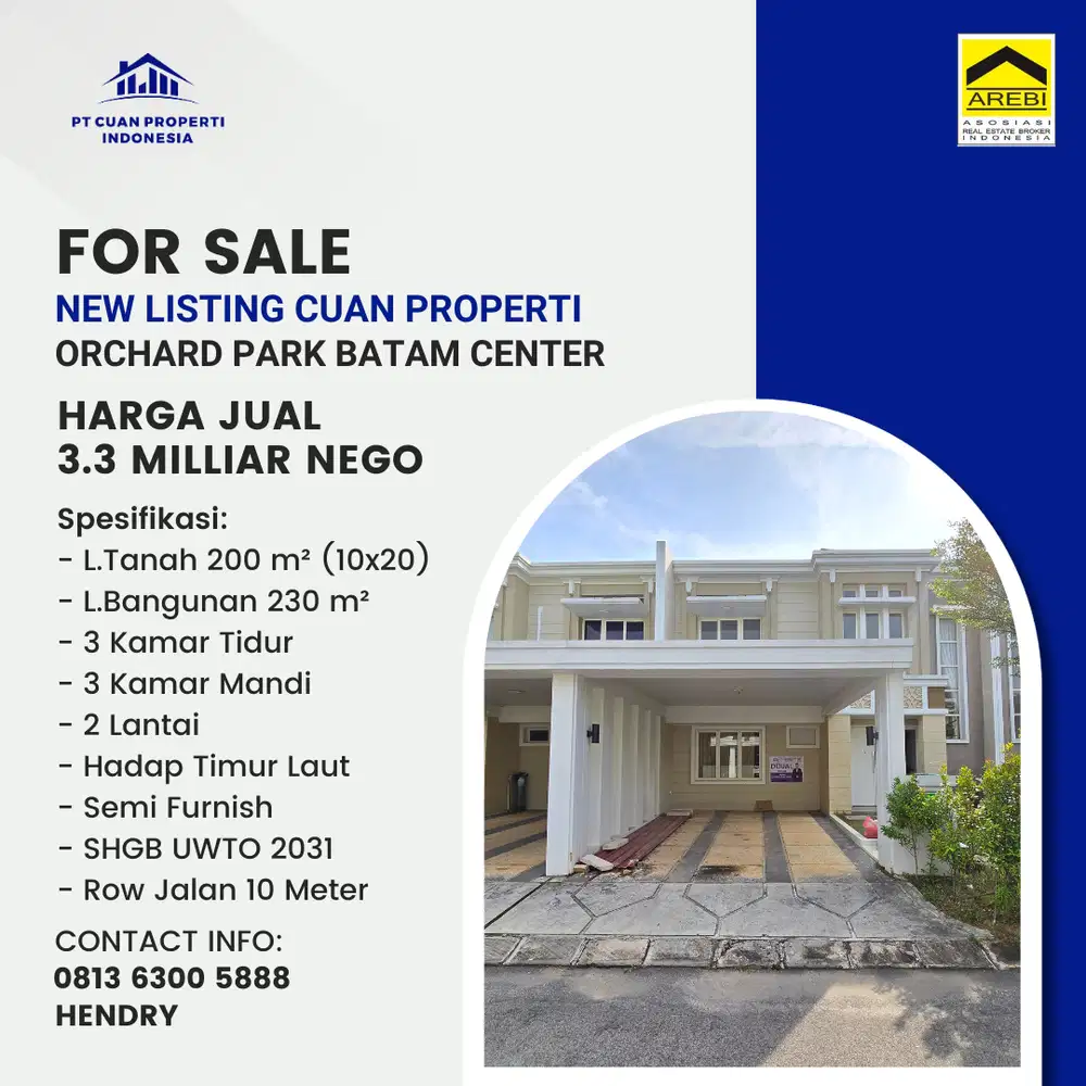 Dijual Cepat Rumah Orchard Park Persea Batam Center‼️