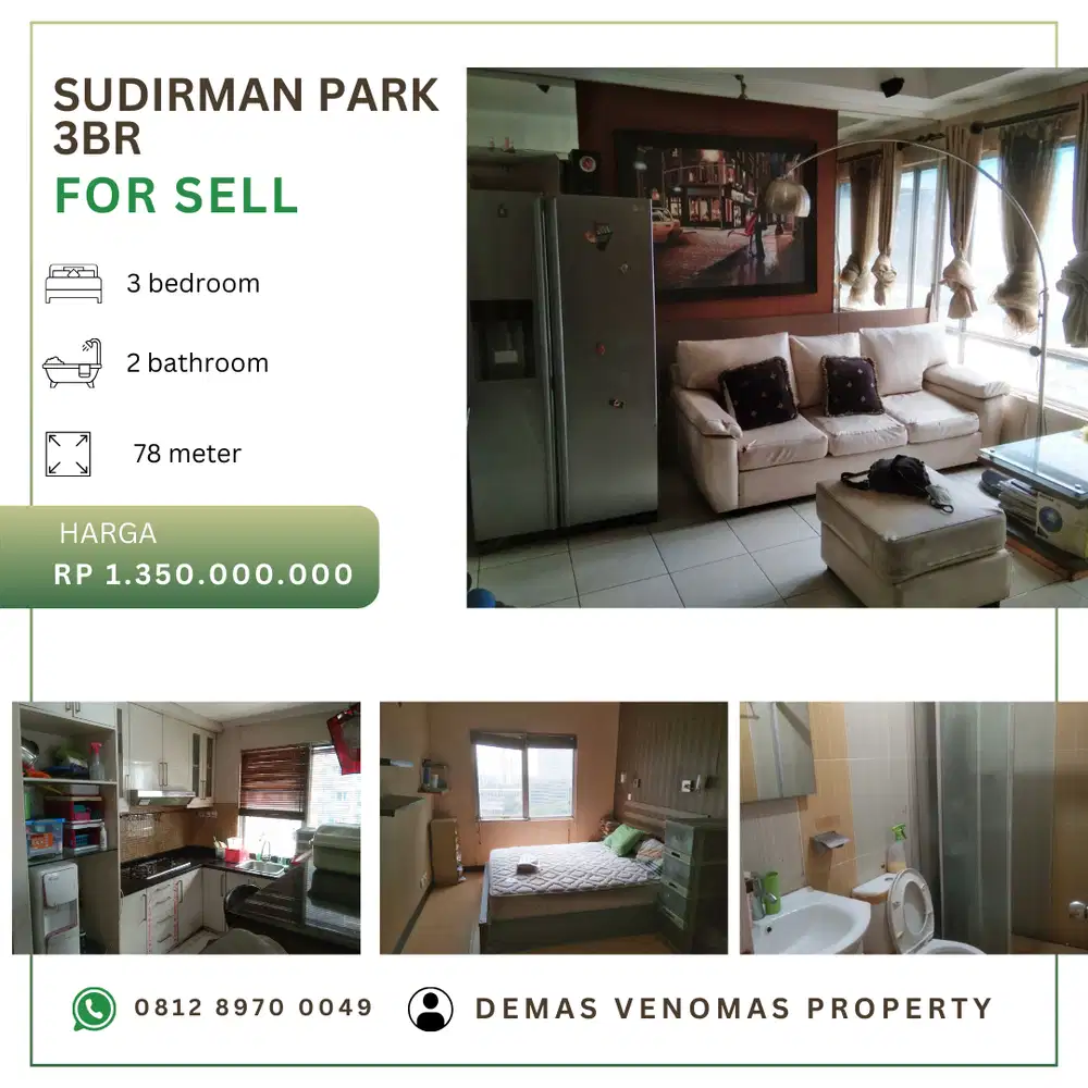 Dijual Apartement Sudirman Park 3BR Full Furnished Low Floor