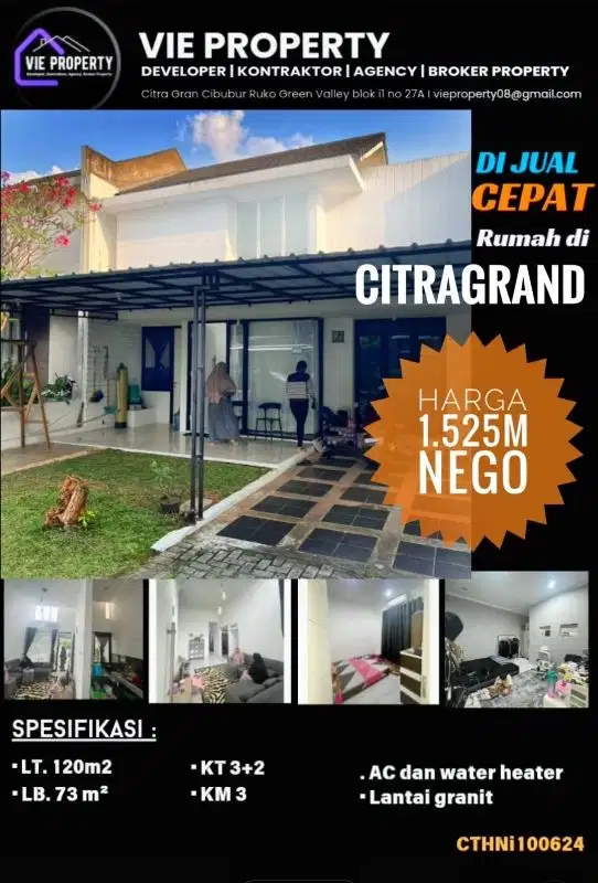 Jual rumah Citragrand siap huni 1,525/nego