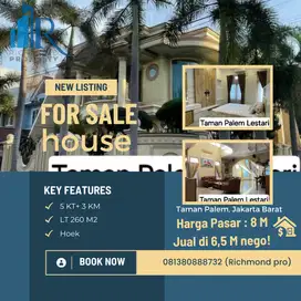 Jual rumah mewah 5 KT + 3 KM Luas 260 m2 Jalan Utama Taman Palem