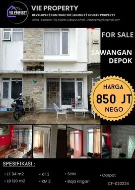 Jual rumah sawangan depok 850jt/nego