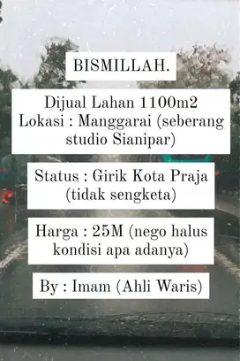 Dijual Lahan 1100m² Lok.Manggarai dekat studio Sianipar,Nego Halus