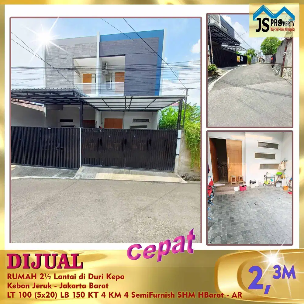 DIJUAL RUMAH 2½ Lantai di Duri Kepa  Kebon Jeruk Jakarta Barat - AR