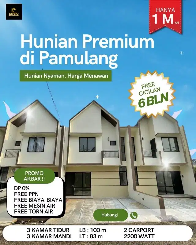 Rumah 2 Lt Siap Huni Tanah Lega Bata Merah Free 6 bln angsuran