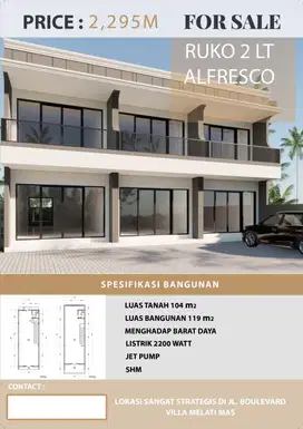 Dijual ruko baru 2 lt di Boulevard Villa Melati Mas, Serpong