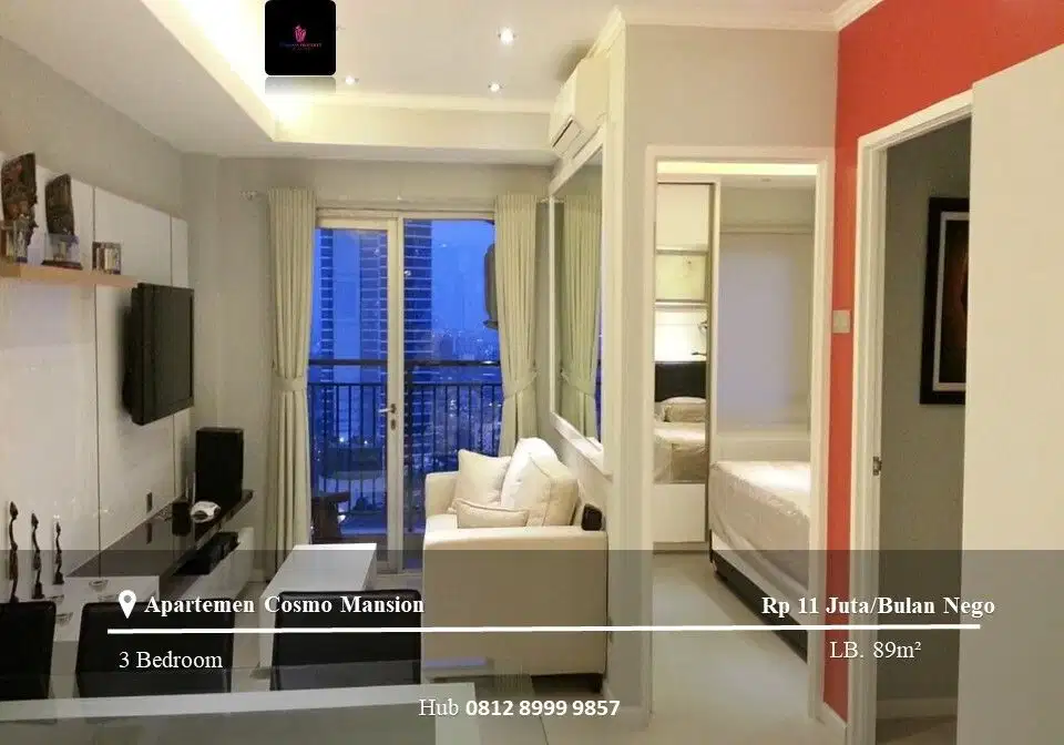 Disewakan Apartemen Cosmo Mansion High Floor 2BR+1 Full Furnished
