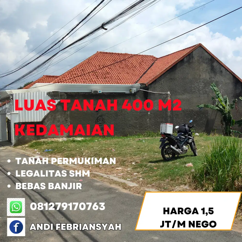 TANAH 400 M2 DI KEDAMAIAN BANDAR LAMPUNG JUAL MURAH DI BAWAH PASARAN