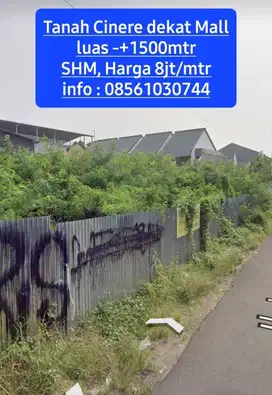Termurah Tanah Cinere dekat Mall sgt strategis 1500mtr Shm 8jt/m nego