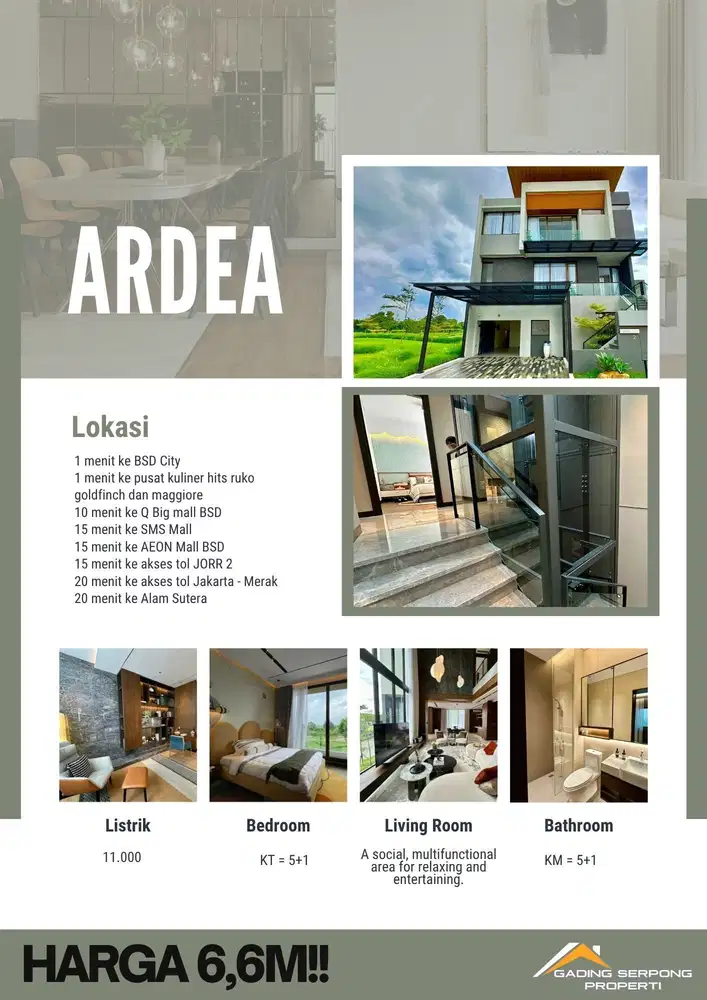 Rumah Premium ARDEA Summarecon DIJUAL! Gading Serpong 11x19, Siap Huni