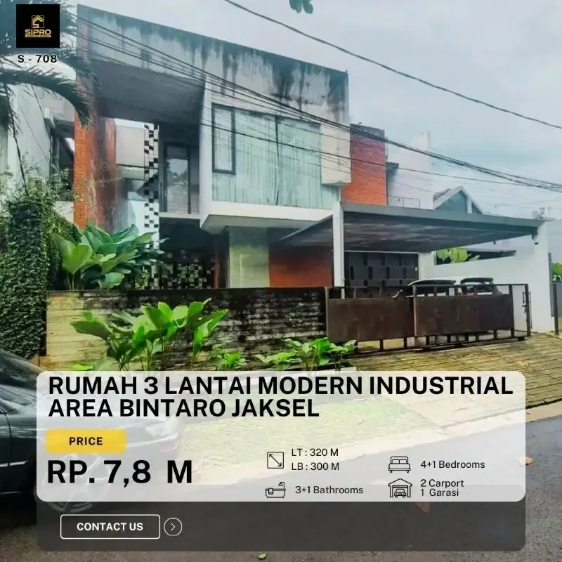 Rumah Industrialis Lokasi Strategis Bonus Furnish dkt Bintaro