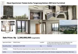 DiJual Apartemen Yukata Suites Tangerang Selatan 2 BR Semi Furnished