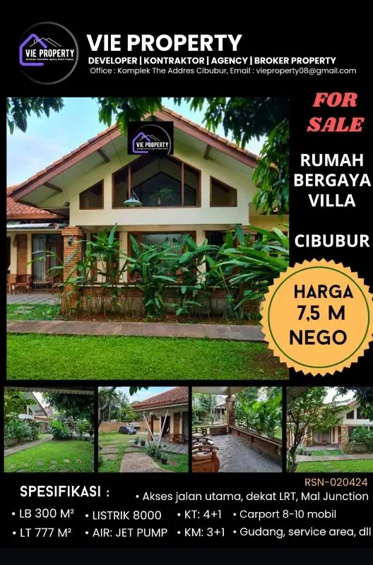 Rumah luas bergaya villa dekat LRT di Cibubur