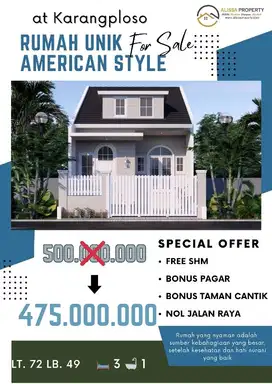 PROMO TERBATAS! Rumah Indent American Style Karangploso FREE SHM