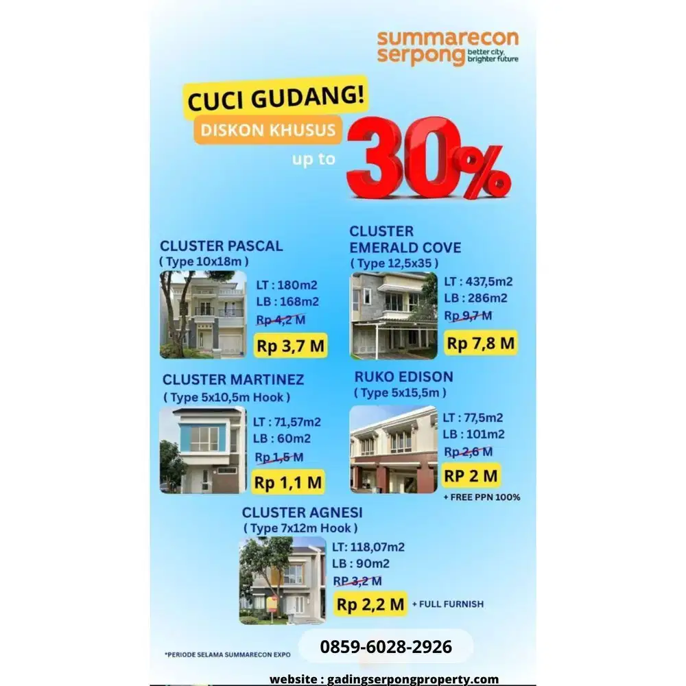 Rumah Agnesi HOOK CUCI GUDANG Flash Sale 3,2 M Jadi 2,2 M Siap Huni