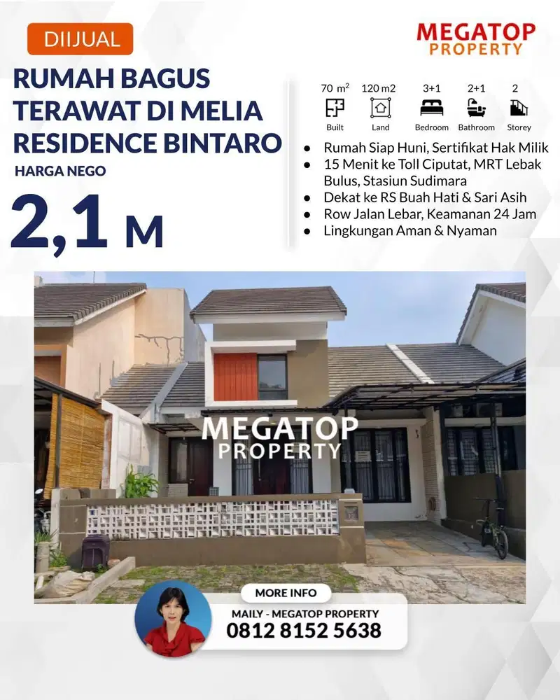 Rumah Dijual di Melia Residence Bintaro Dekat Stasiun Jurangmangu