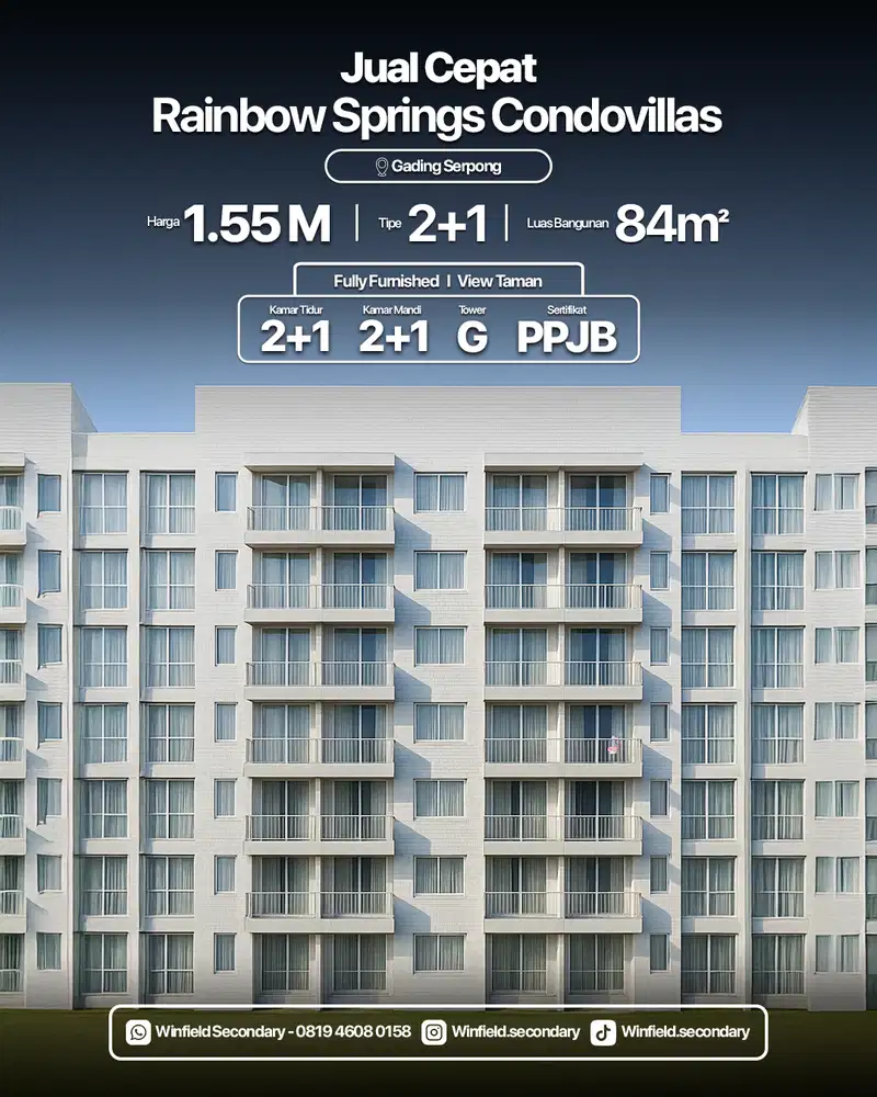 Apartement Siap Huni Full Furnished Rainbow Condovillas Springs 1,55M
