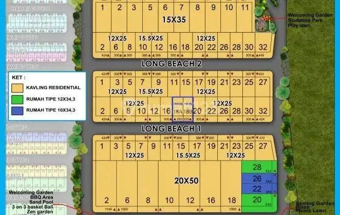 Dijual Kavling Long Beach Uk 1.000m2 Hadap Selatan