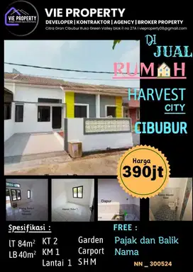 Jual rumah harvest city 390jt/nepis