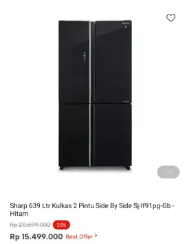 Sharp 639 Ltr Kulkas 2 Pintu Side By Side Sj-lf91pg-Gb - Hitam