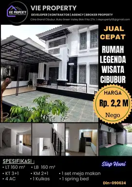 Jual Cepat Rumah Cantik Siap Huni. Legenda Wisata Cibubur.