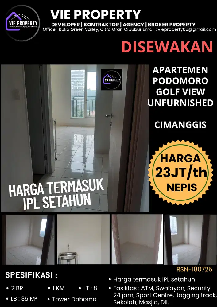 Disewakan murah apartemen studio PGV Cimanggis