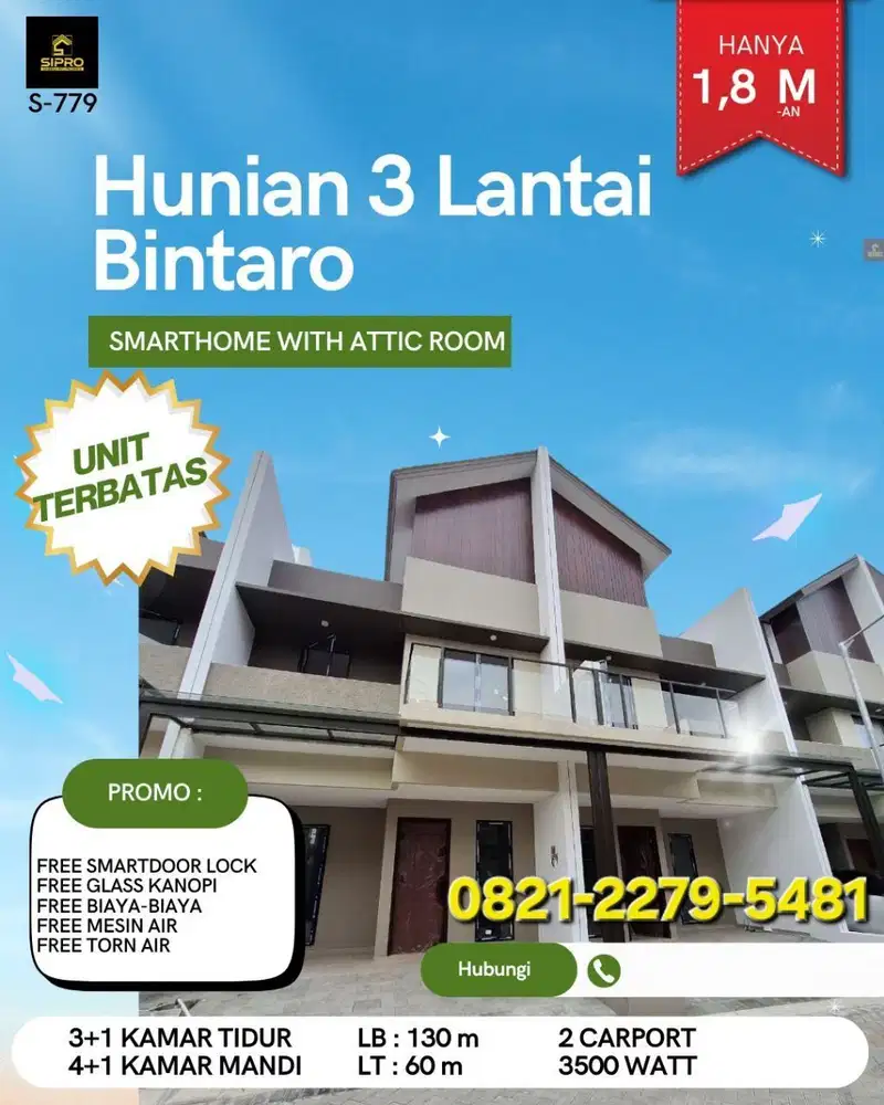 Rumah 3 Lantai Cantik siap huni di Bintaro tangsel