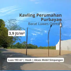 Kavling Purbayan Barat Luwes Gentan, Siap Bangun 3,9Jt/m²
