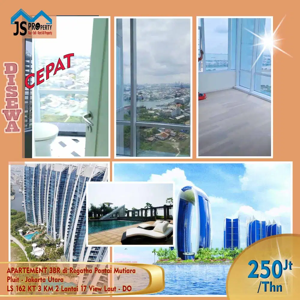 DISEWA APARTEMENT 3BR di Regatha Pantai Mutiara Pluit - JakUt - DO