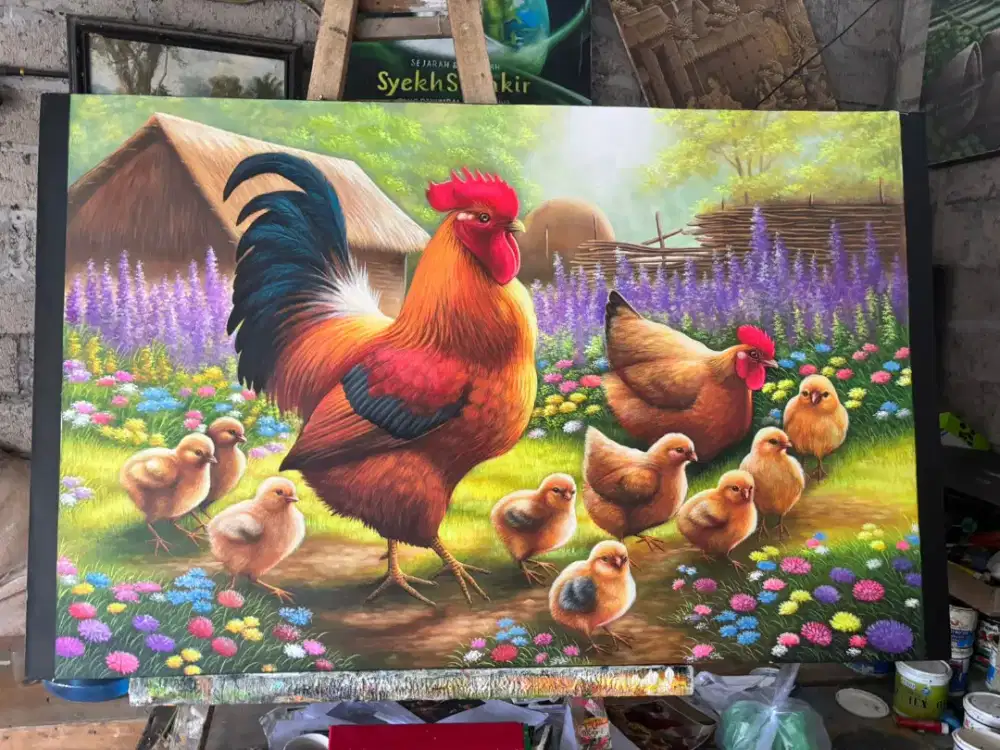 Dijual lukisan ayam 100x120 cm