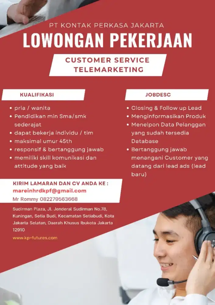 Dibuka lowongan customer service dan Telemarketing
