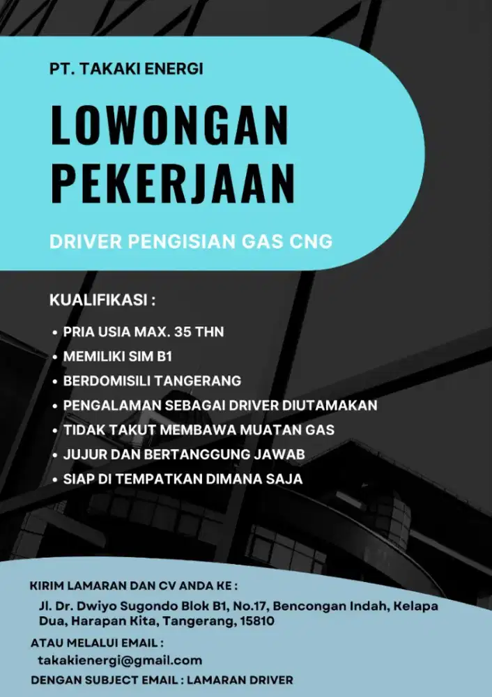 LOWONGAN KERJA DRIVER PENGISIAN GAS CNG
