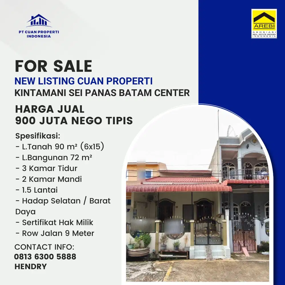 Dijual Cepat Rumah Kintamani Hak Milik Sei Panas Batam Center