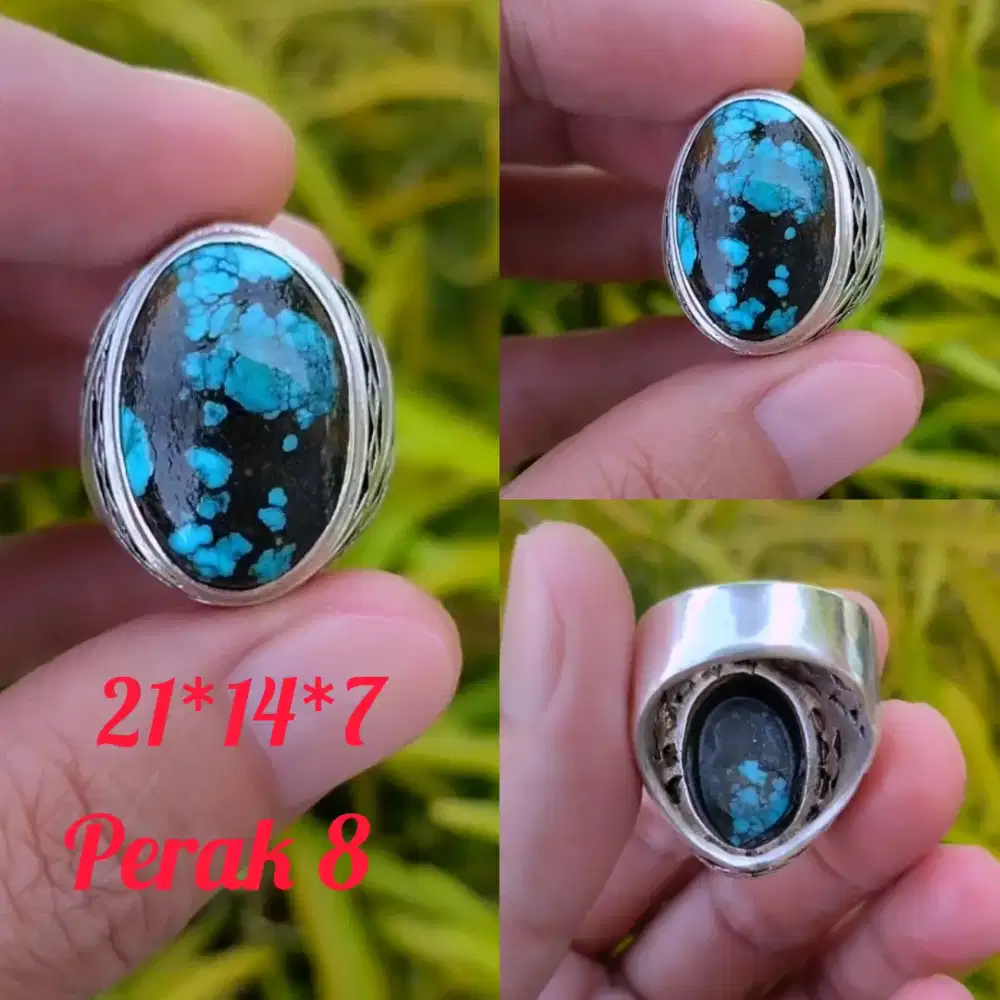 Pirus persia lawasan blue fancy full daging ring perak