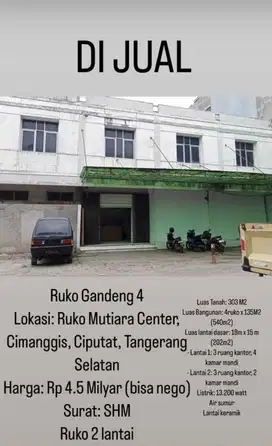 Dijual Ruko Gandeng 4 di Ruko Mutiara Center CiManggis ciputat