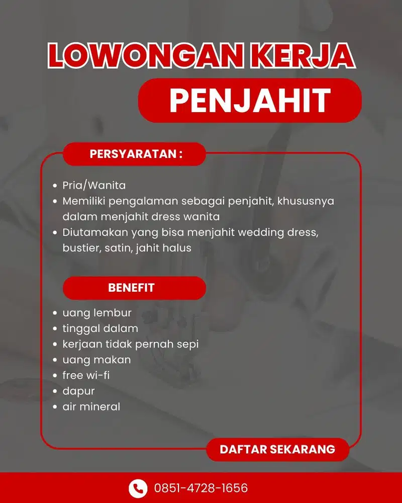 Lowongan Penjahit Dress Butik