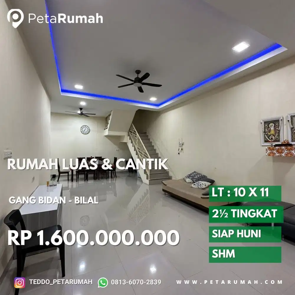 Dijual rumah luas dan cantik gang bidan jalan bilal dan jemadi