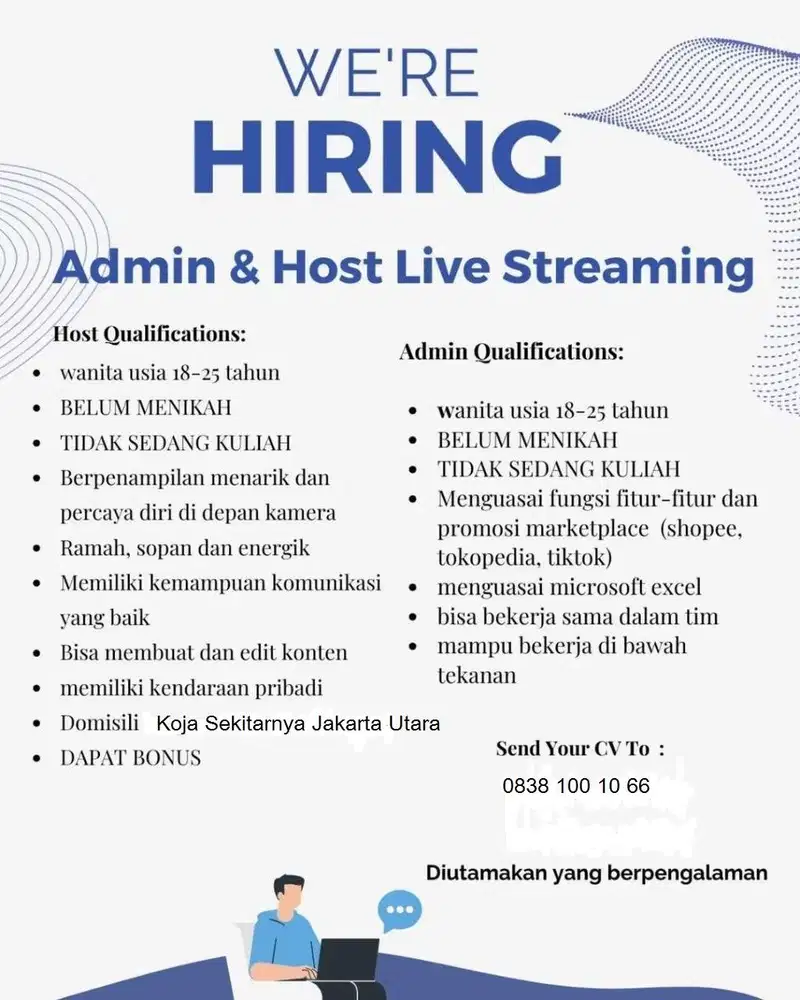dibutuhkan segera admin online shop, host live social media specialist