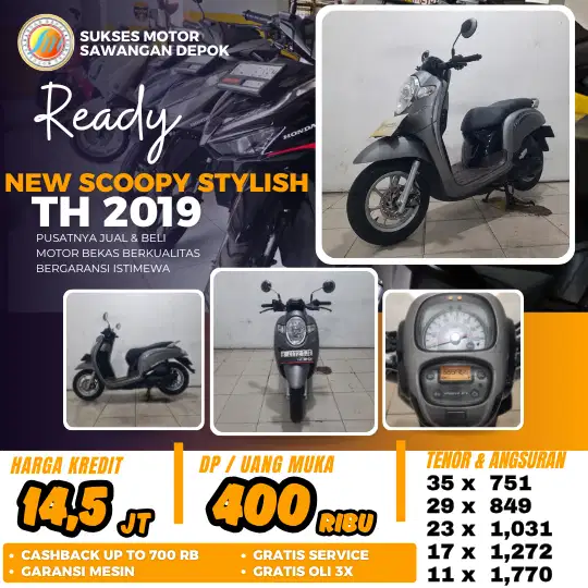 DP 400 CASH KREDIT HONDA NEW SCOOPY STYLISH TH 2019 MULUS BERGARANSI