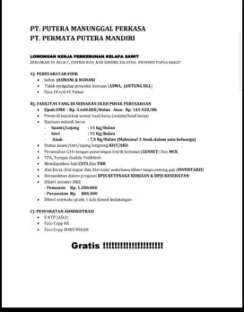 Cari karyawan untuk panen lanjang dan pasutri