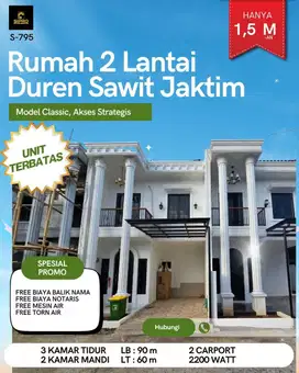 795.Rumah 2 Lantai Akses Strategis Model Classic di Duren Sawit Jaktim