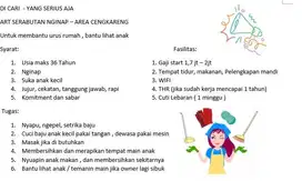 DI CARI ART SERABUTAN NGINAP - AREA CENGKARENG JAKARTA BARAT