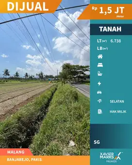 Dijual Cepat Tanah Pertanian Poros Jalan Aspal Banjarejo Pakis Malang