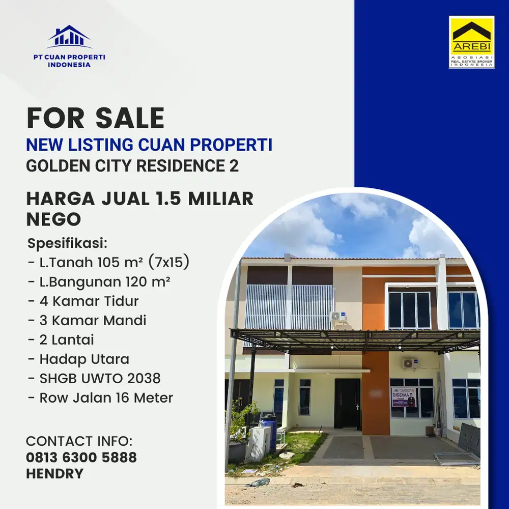 Dijual Cepat Rumah Golden City Residence 2 Semi Furnish Siap Huni