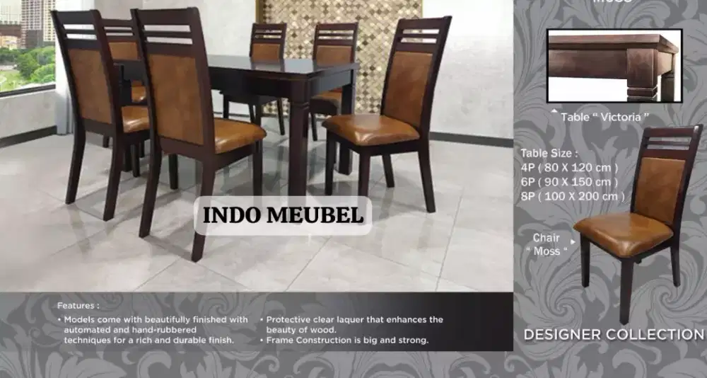 Set meja makan mayu export solid premium, full kayu, kuat dan kokoh