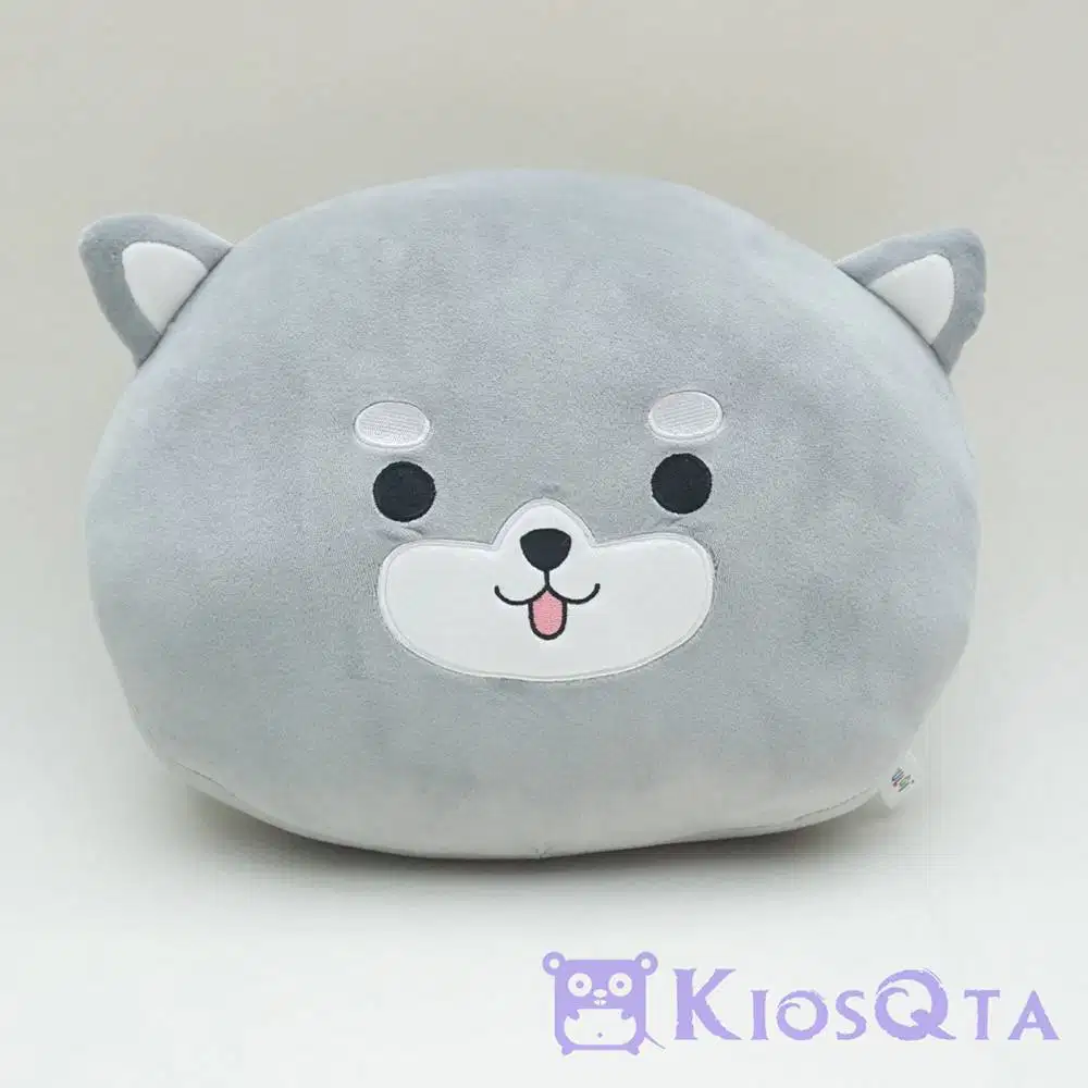 boneka bantal kepala anjing shiba inu hachiko abu abu medium AUG