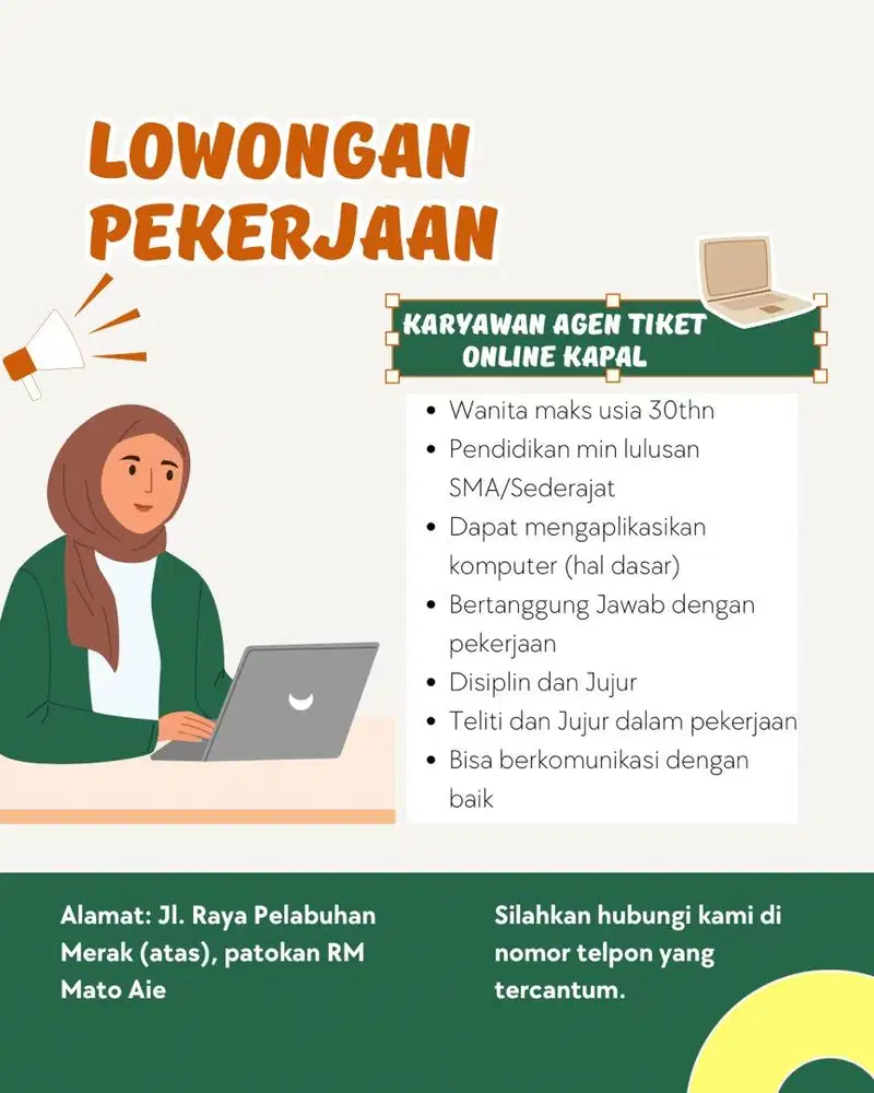LOWONGAN PEKERJAAN AGEN TIKET ONLINE KAPAL (MERAK)