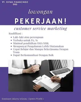 Dibutuhkan segera marketing dibidang finance, kirimkan cv terbaik anda