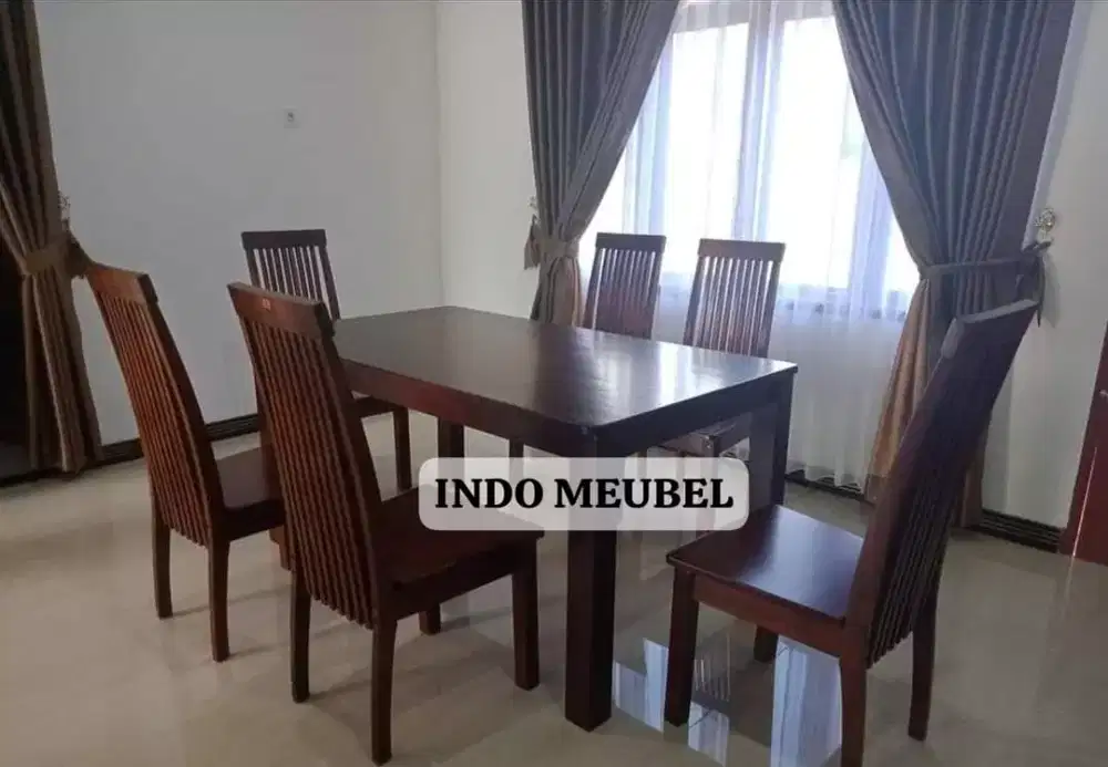 Set meja makan kayu 6P kayu export solid premium kuat dan kokoh modern